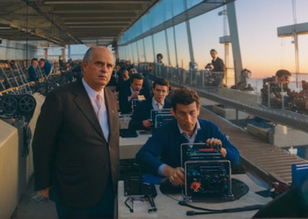 Adriano Olivetti osserva un modello di macchina da scrivere Lettera 22.