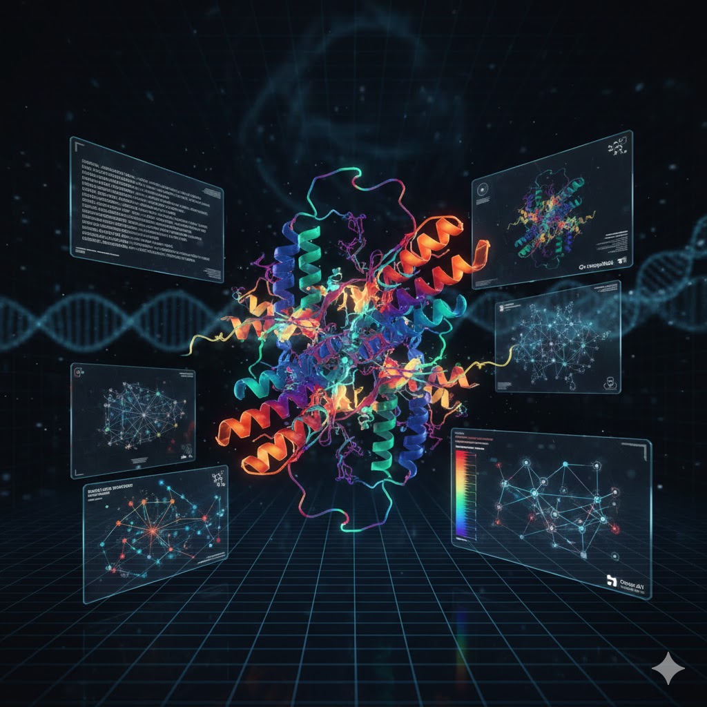 Visualizzazione 3D di una proteina ripiegata predetta da AlphaFold