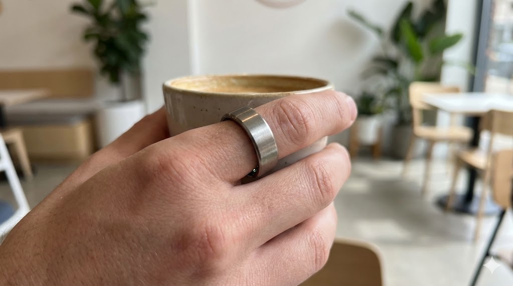 Un moderno smart ring indossato al dito