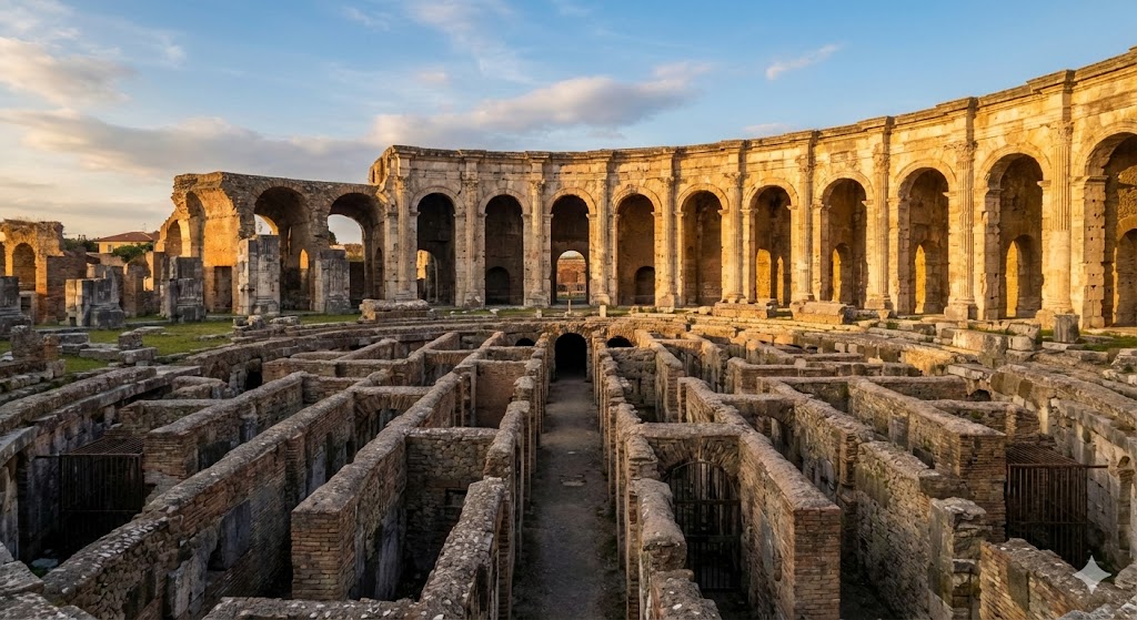 L'imponente struttura dell'Anfiteatro Campano con i suoi sotterranei perfettamente conservati