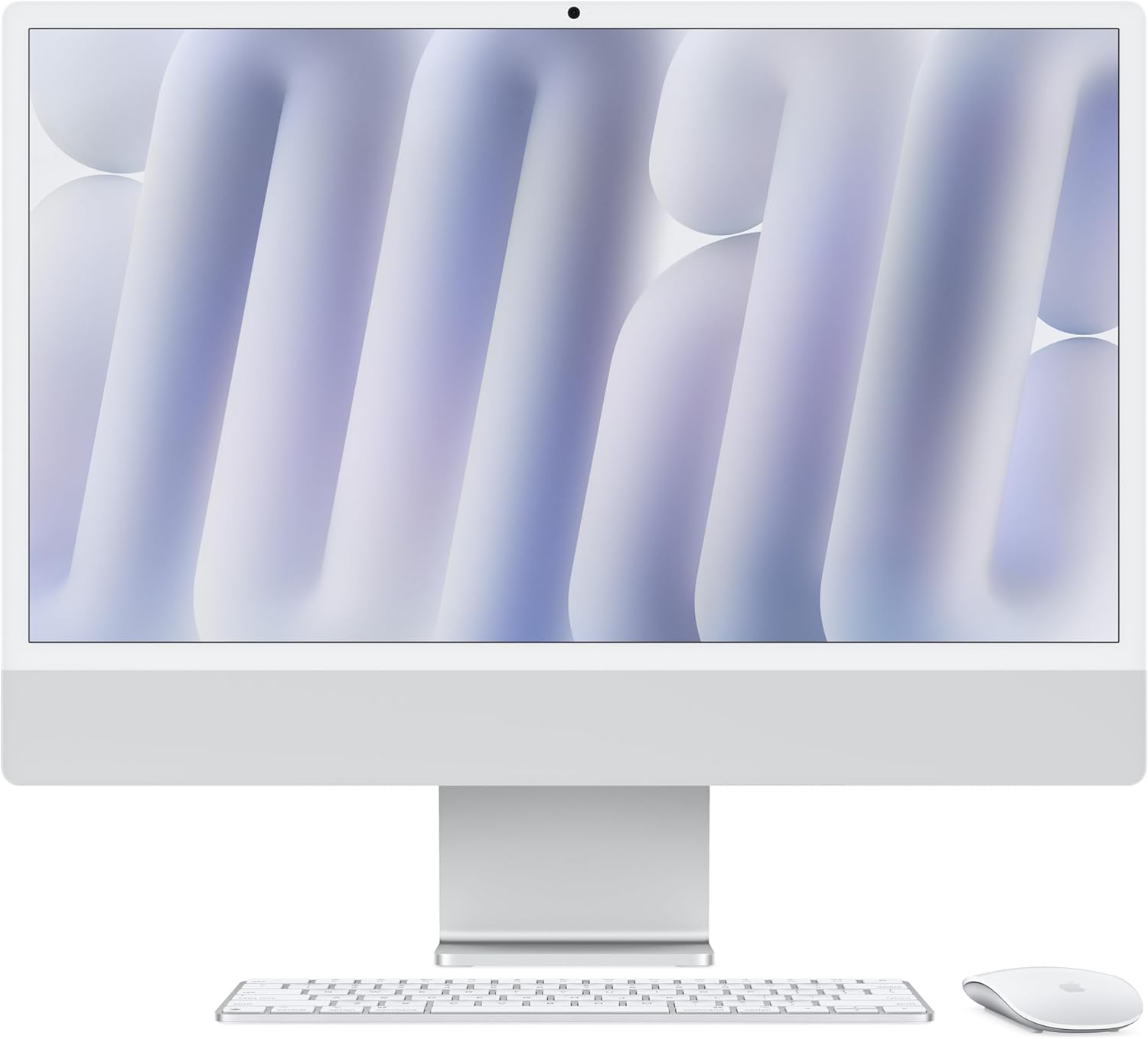 Il nuovo iMac con chip M4 in una colorazione vivace mostrato di fronte e di profilo.