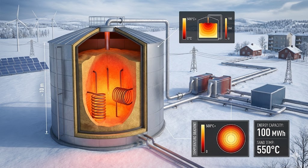 Silo di sabbia per lo stoccaggio termico dell'energia rinnovabile