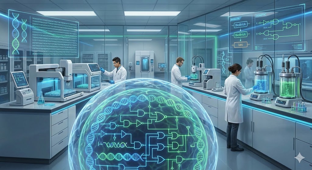 Laboratorio di biologia sintetica con cellule geneticamente modificate