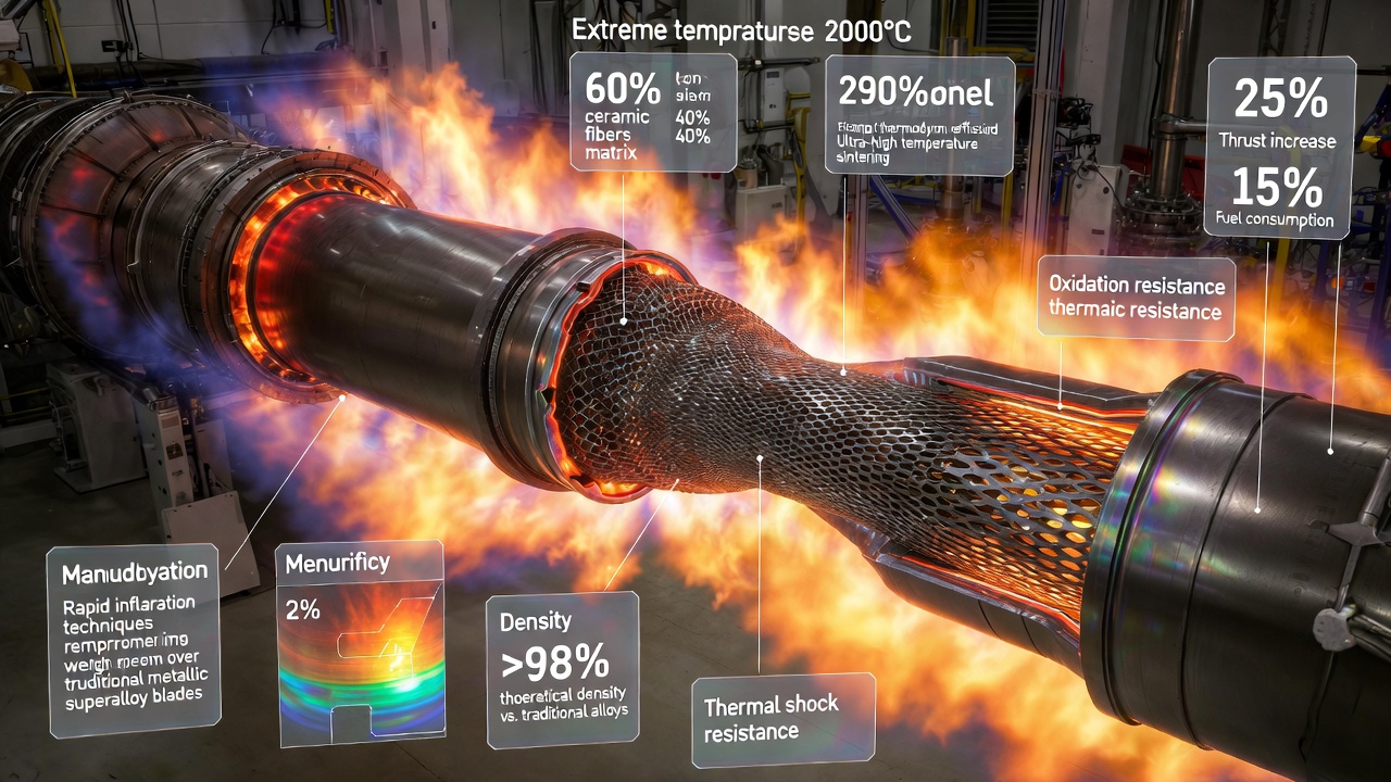 Pala di turbina aeronautica realizzata in compositi a matrice ceramica che resistono a temperature estreme superiori a duemila gradi