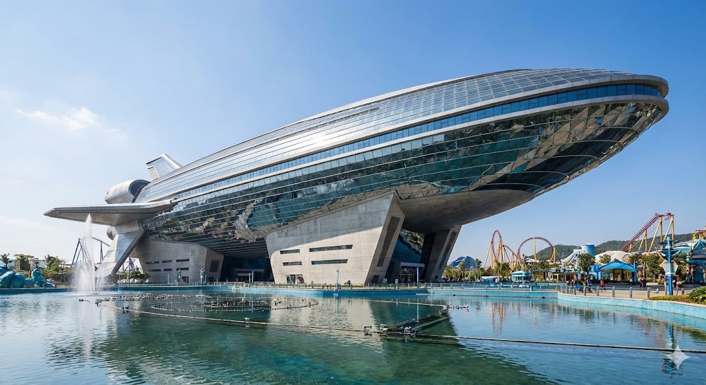 Piattaforma del simulatore Bermuda Storm al Chimelong Spaceship