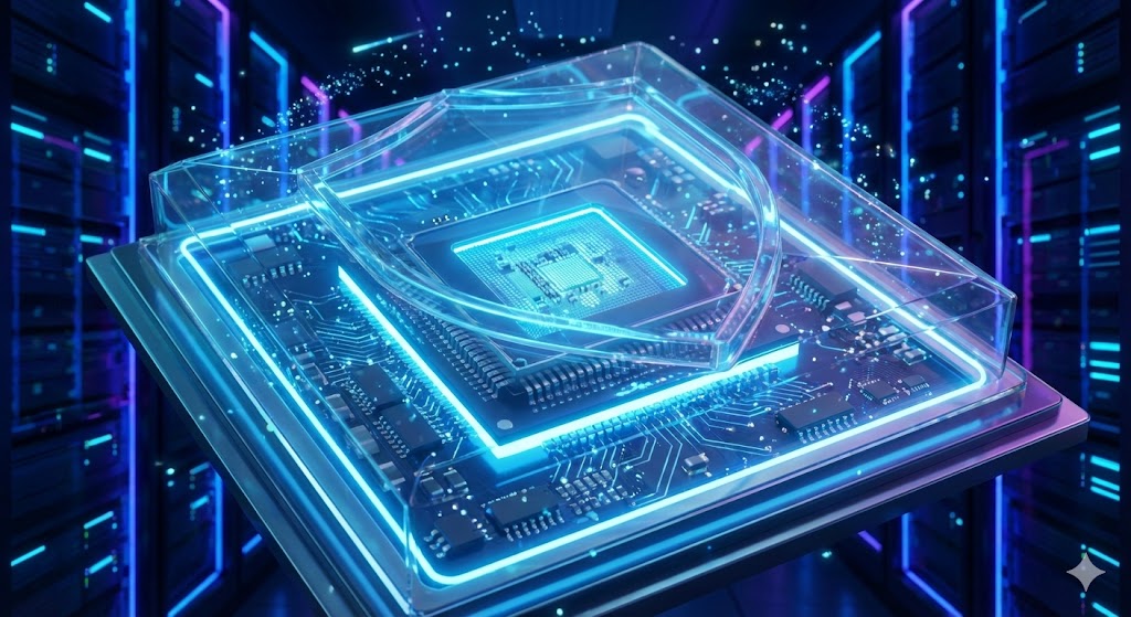 Processore con enclave sicura illuminata in blu