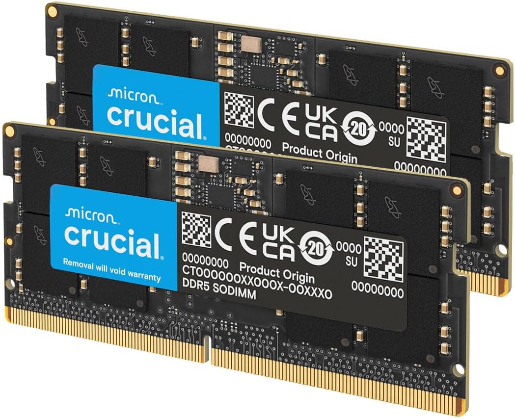 Il kit di memoria Crucial RAM DDR5 128GB, composto da due moduli da 64GB.