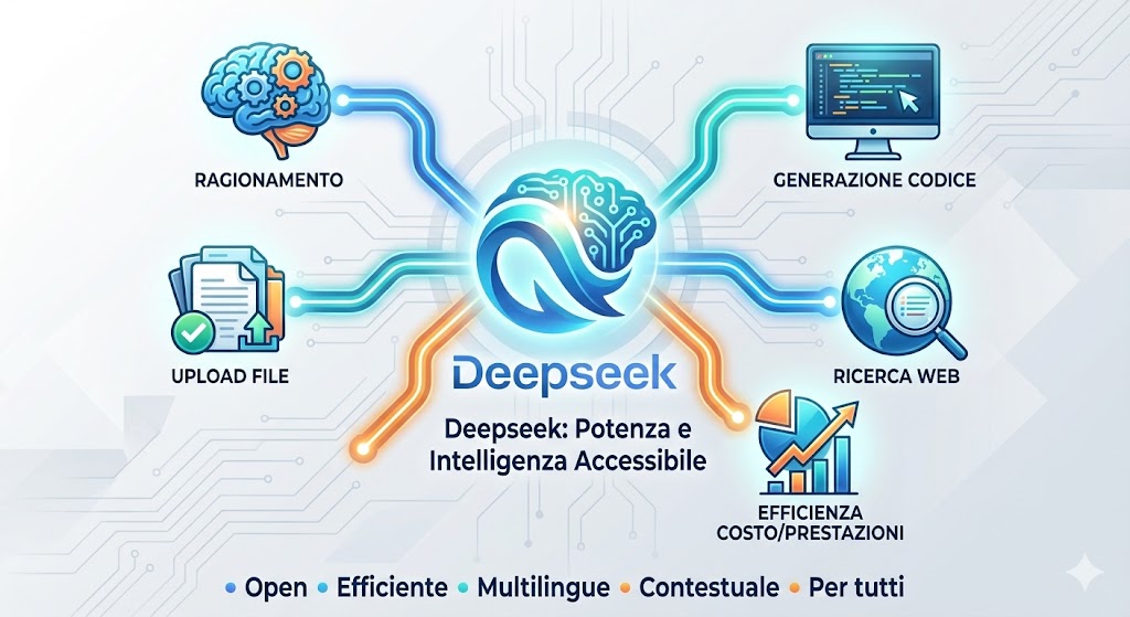 Infografica promozionale di Deepseek Chat: intelligenza artificiale cinese