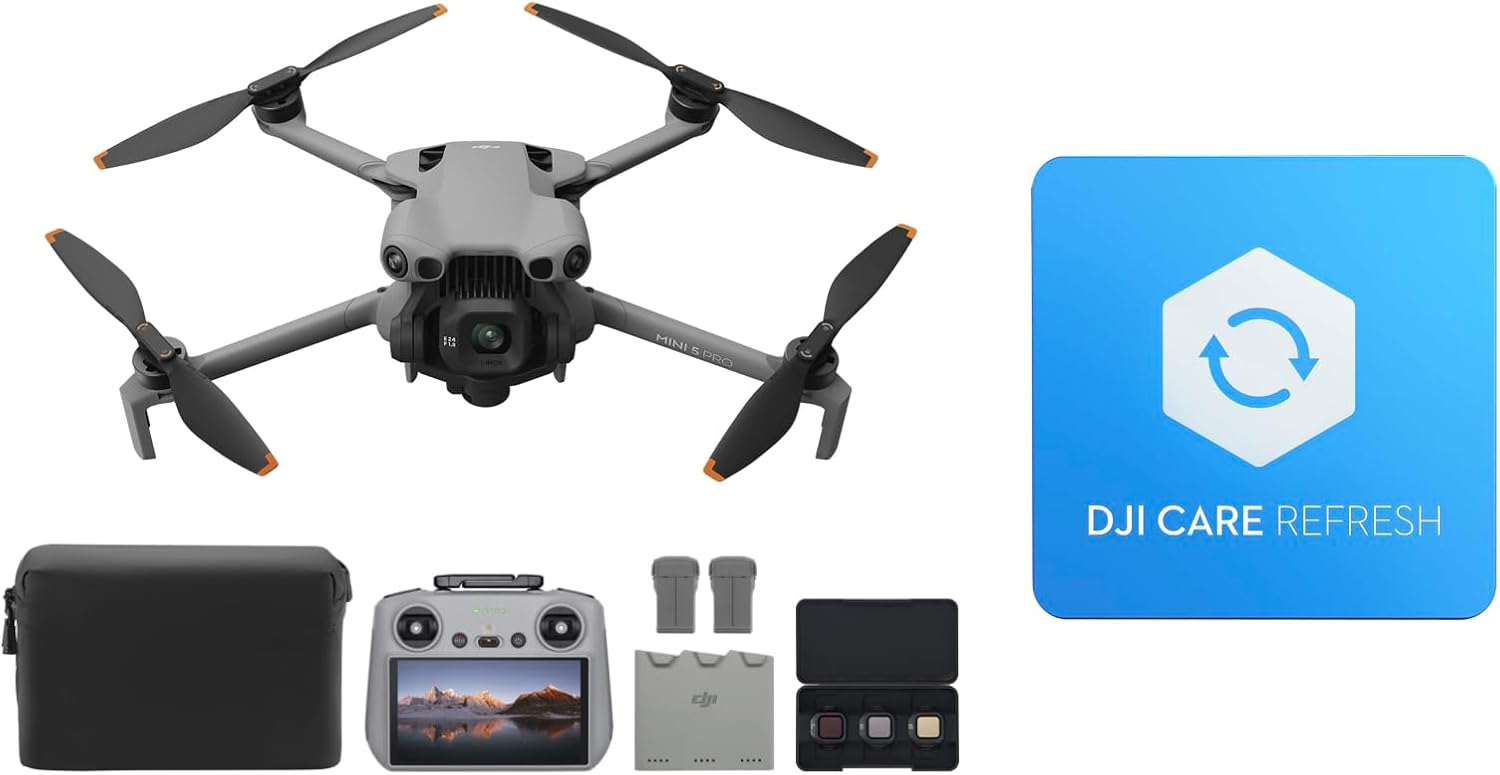 Il drone DJI Mini 5 Pro in volo stazionario sopra un paesaggio