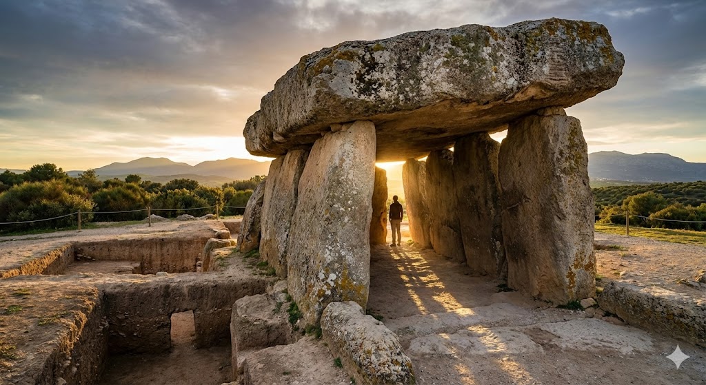 Dolmen di Menga Antequera capstone da 150 tonnellate con fondazioni interrate