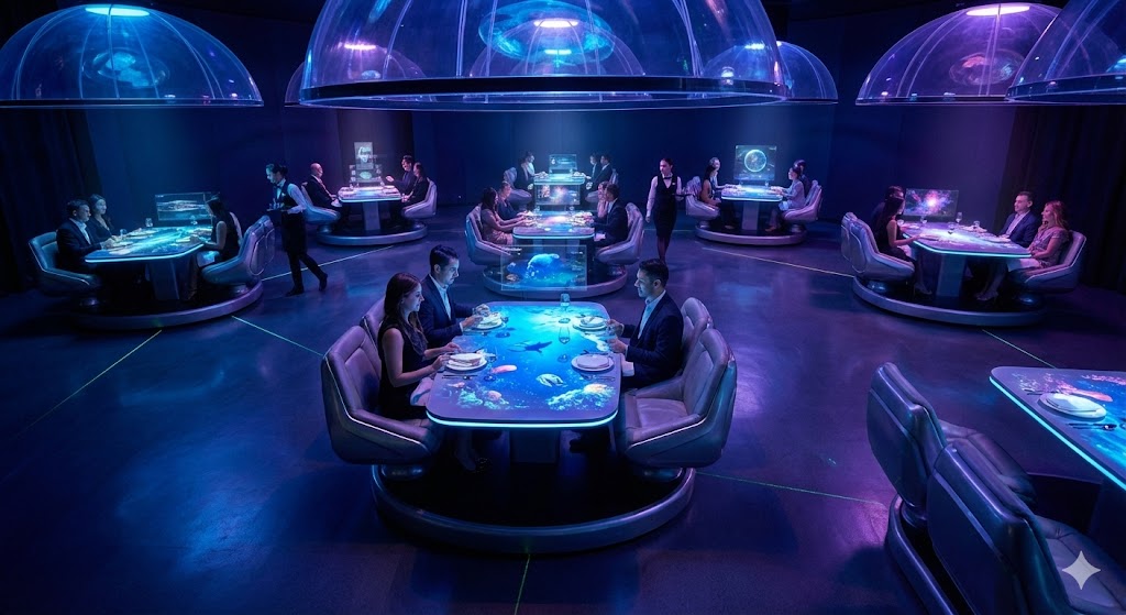 Sistema Floating Chair di Eatrenalin con tecnologia trackless e proiezioni multimediali