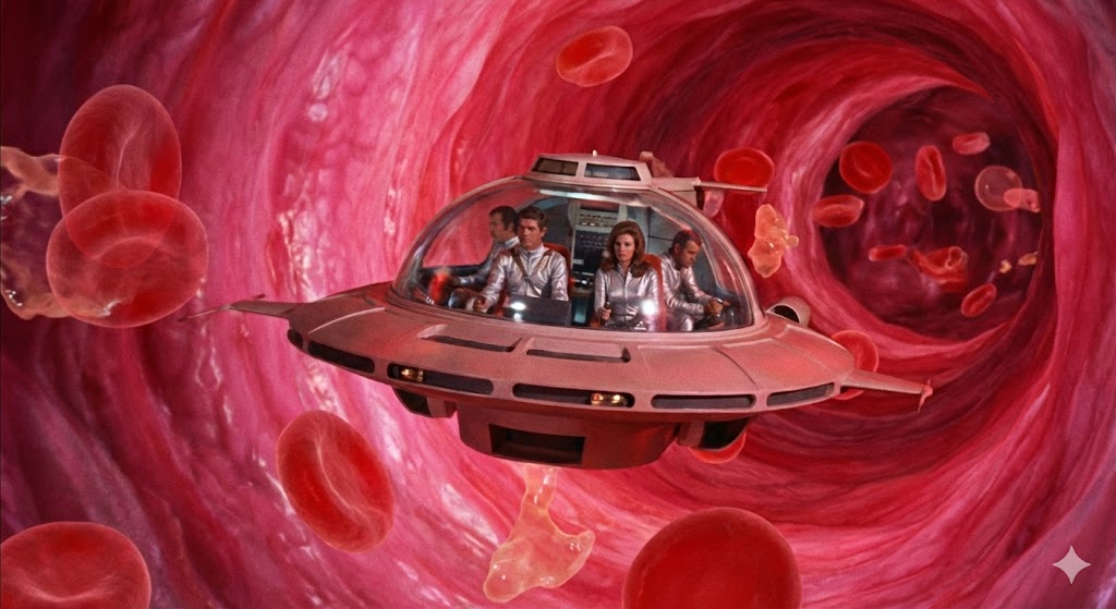 Il sottomarino Proteus naviga in un'arteria