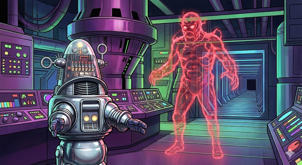 I macchinari alieni sotterranei e Robby il Robot in Forbidden Planet