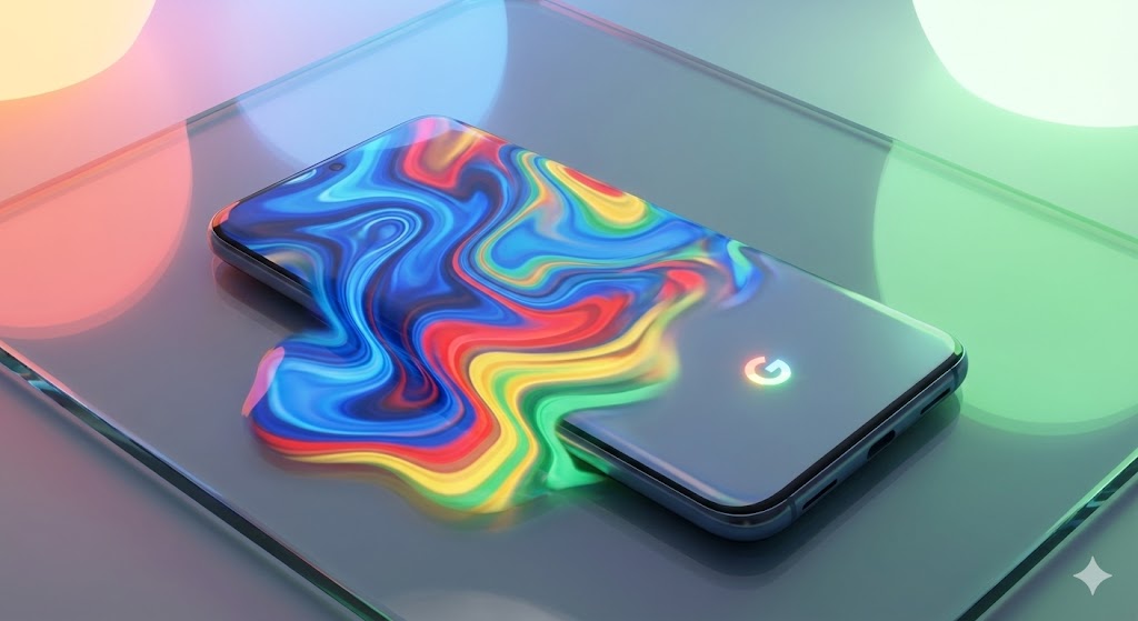 Rendering concettuale del Google Pixel 11 con interfaccia olografica fluida