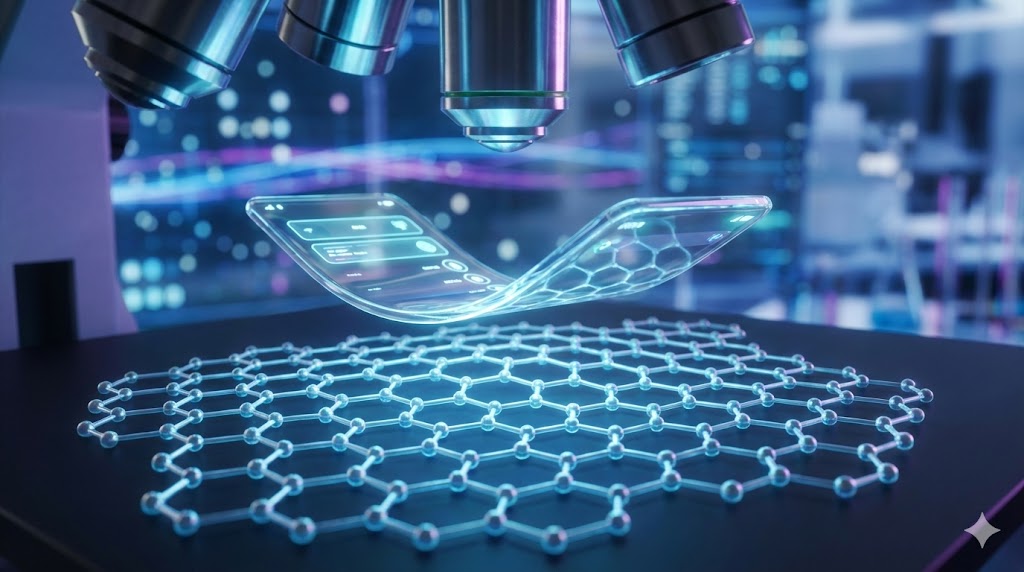 Struttura esagonale atomica del grafene rappresentata artisticamente.