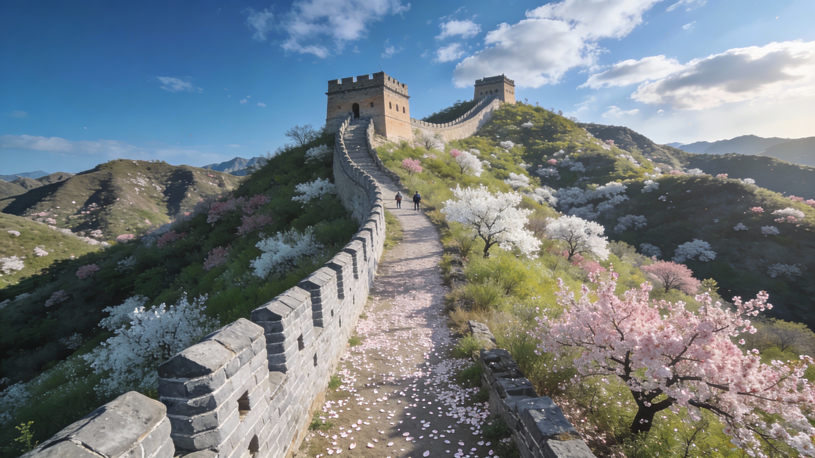 La Grande Muraglia in un paesaggio primaverile