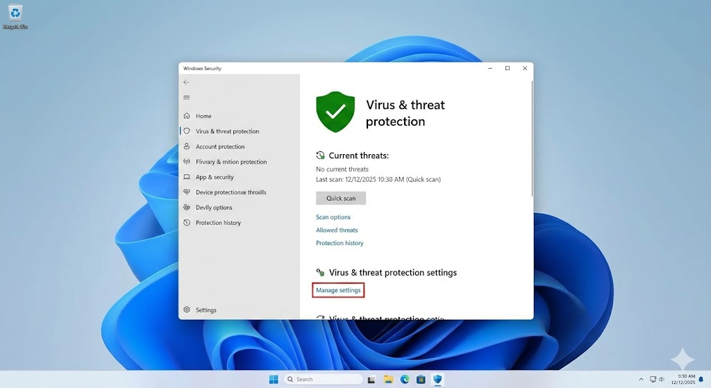Schermata di un software antivirus su Windows con scudo verde di protezione