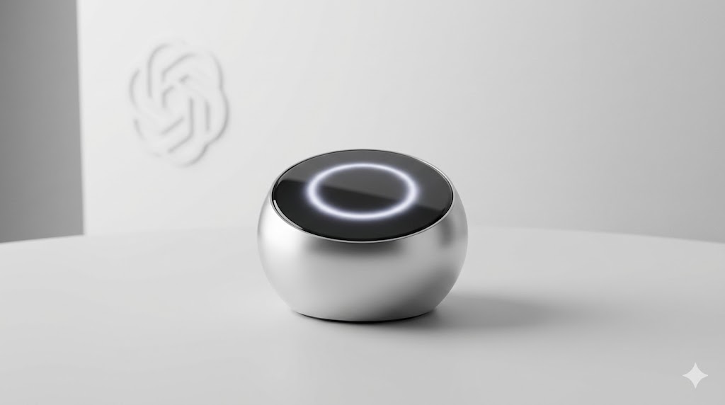 Concept art che immagina la collaborazione tra lo stile di Jony Ive e l'AI.