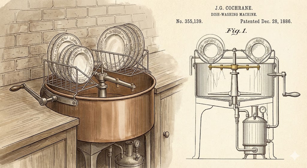 La prima lavastoviglie brevettata da Josephine Cochrane nel 1886