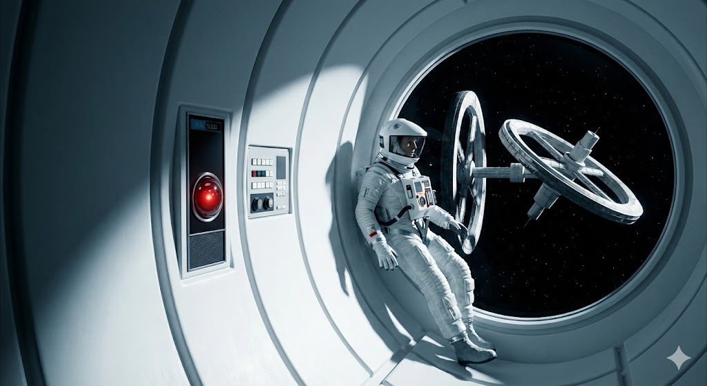 La centrifuga rotante e la nave Discovery One nel film 2001: Odissea nello spazio di Stanley Kubrick