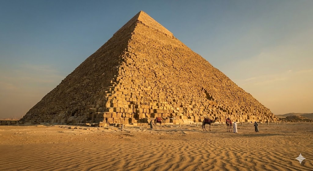 La maestosa piramide di Cheope nella piana di Giza illuminata dal sole del deserto