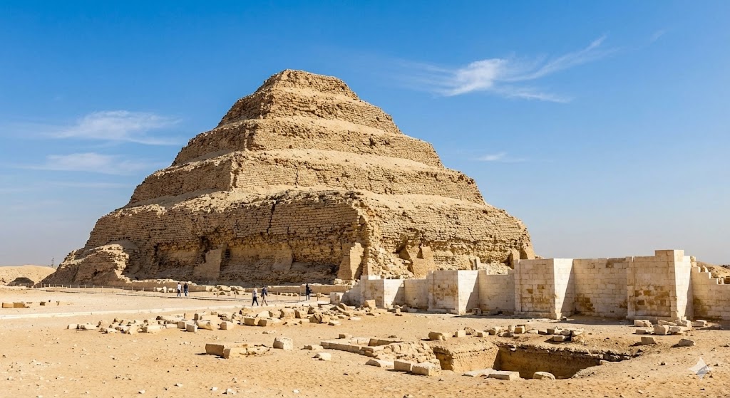 La maestosa piramide a gradoni di Djoser nella necropoli di Saqqara