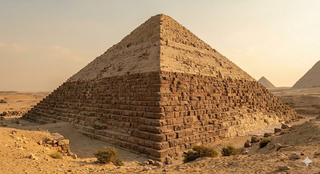 La piramide di Micerino con il suo caratteristico rivestimento in granito rosso