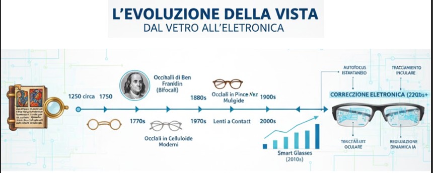 Evoluzione degli occhiali attraverso i secoli, dalle prime lenti medievali agli smart glasses moderni