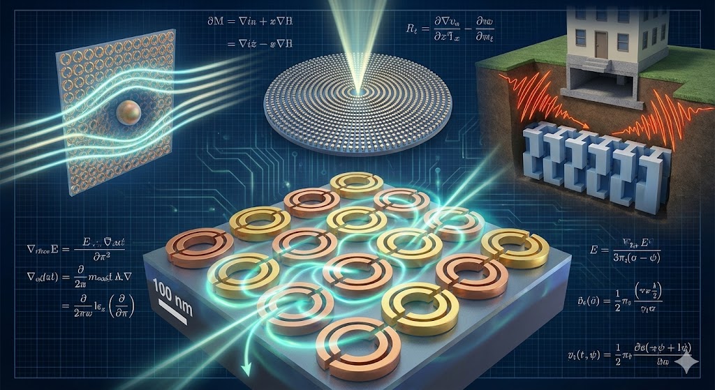 Struttura nanometrica di metamateriali con indice di rifrazione negativo che deviano la luce, applicazioni per mantello invisibilit� e lenti piatte satelliti