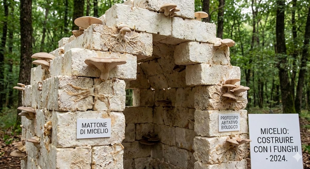 Pannelli di materiale biocomposito a base di micelio che cresce su substrato organico