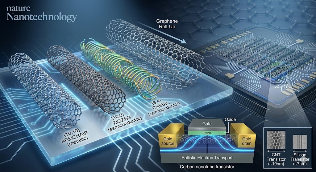Struttura atomica di nanotubi di carbonio chirali con diversi angoli, integrazione in transistor e microprocessori del futuro