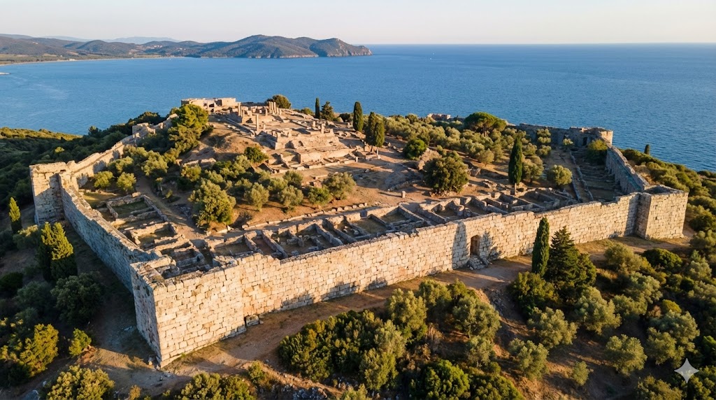 Le rovine della colonia romana di Cosa con vista sul mar Tirreno