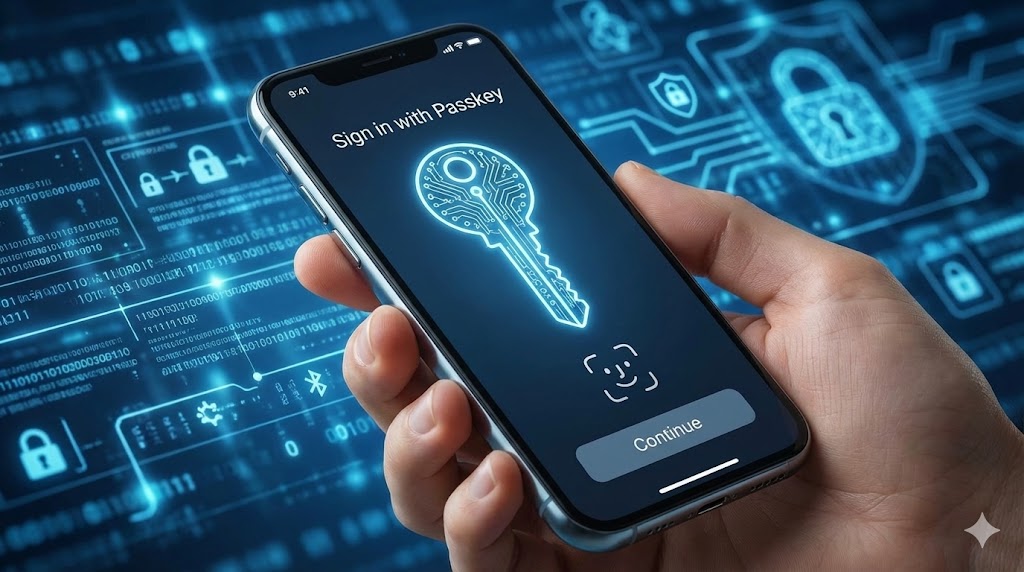 Autenticazione biometrica sicura tramite Passkey su smartphone