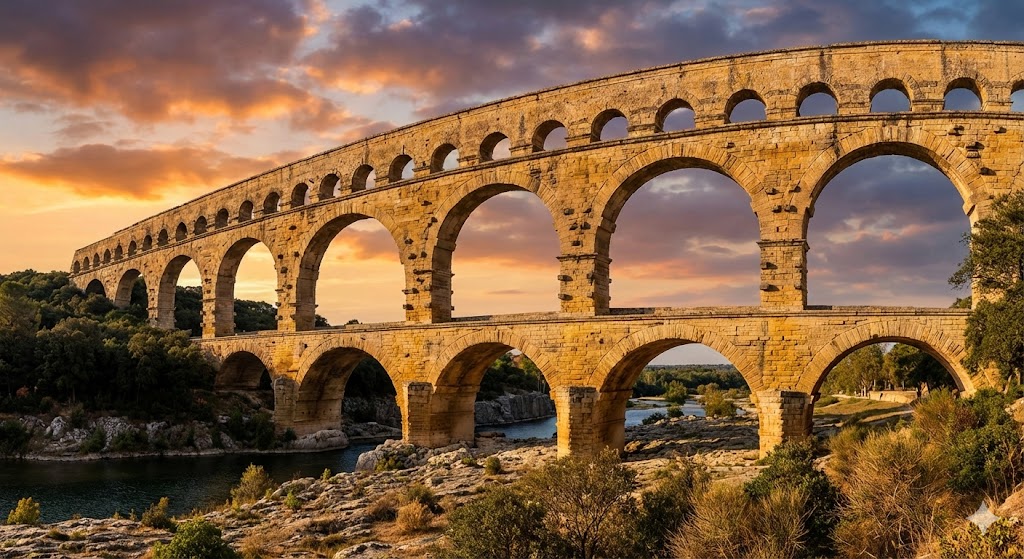Il Pont du Gard, acquedotto romano del primo secolo dopo Cristo nel sud della Francia