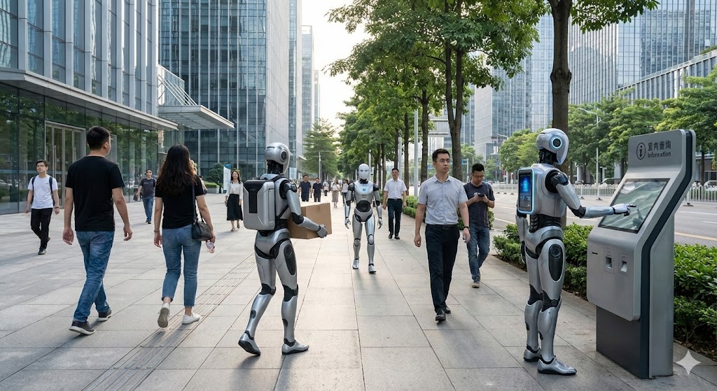 Robot umanoidi interagiscono con i cittadini a Shenzhen