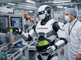 Robot umanoide RoBee di Oversonic Robotics operativo in uno stabilimento STMicroelectronics