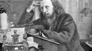 Ritratto di Dmitrij Mendeleev e la sua Tavola Periodica degli Elementi