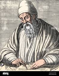 Ritratto di Euclide e i suoi assiomi geometrici