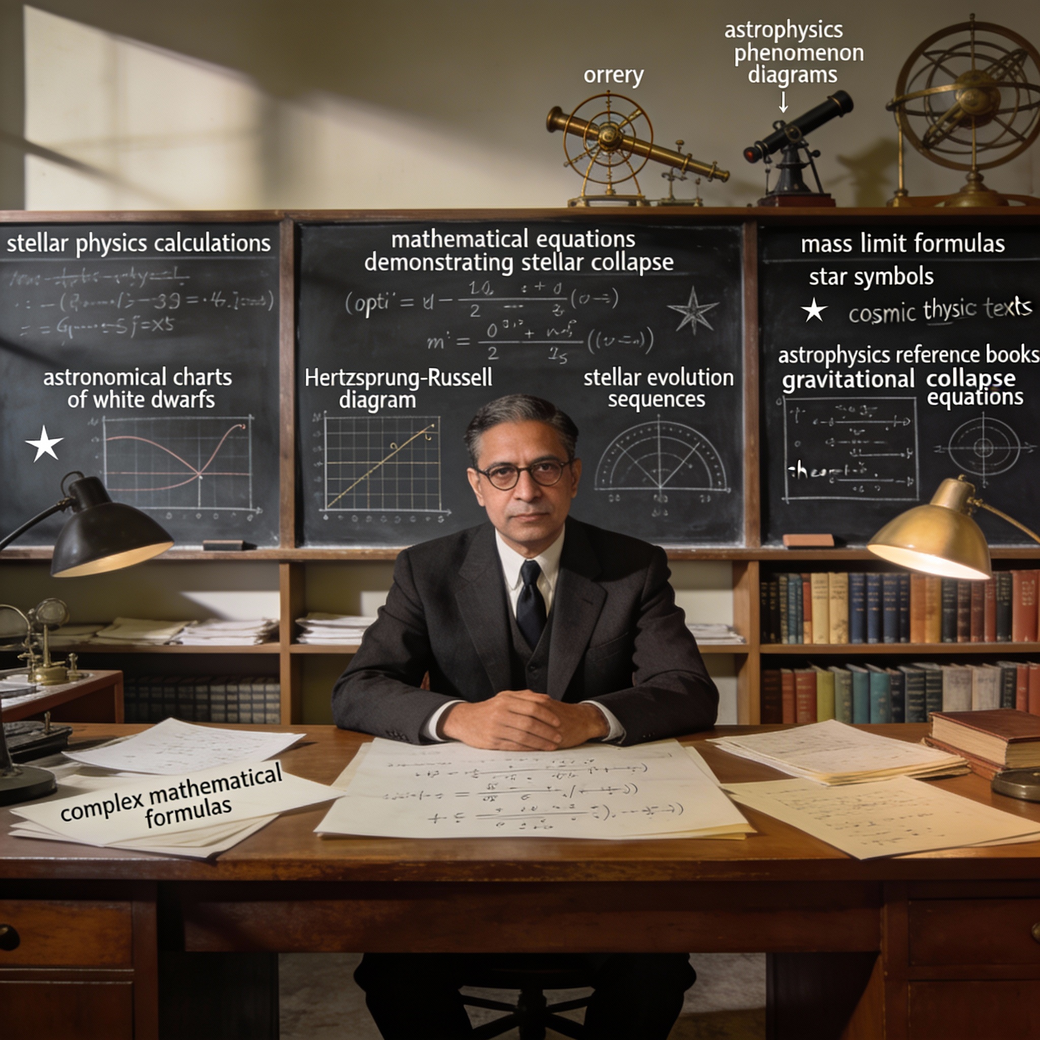 Subrahmanyan Chandrasekhar al lavoro nei suoi studi astrofisici sul destino stellare