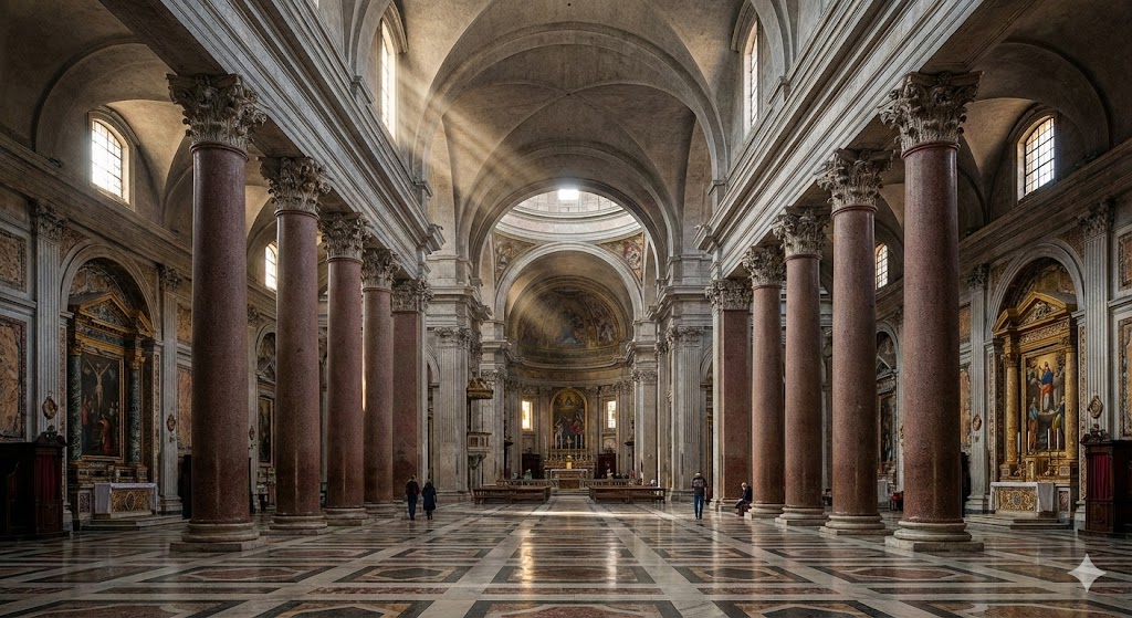 Interni monumentali delle Terme di Diocleziano trasformati nella Basilica di Santa Maria degli Angeli