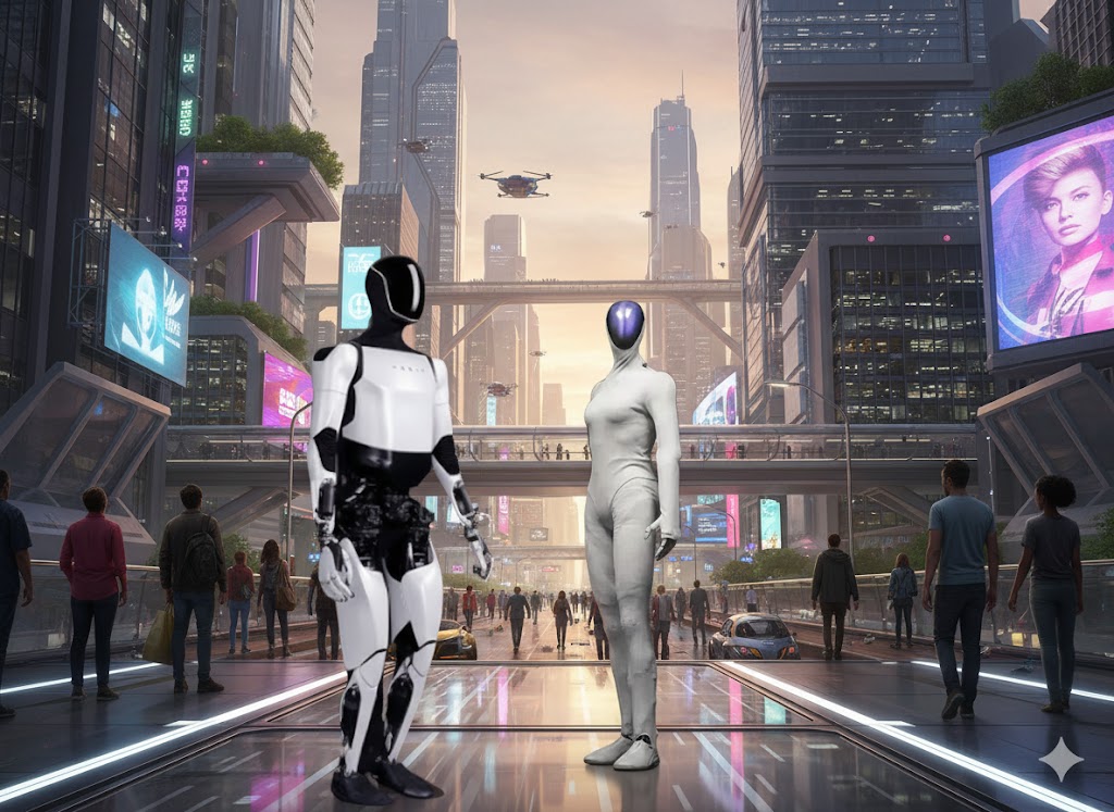 Il confronto tra i robot umanoidi Optimus e Female Iron