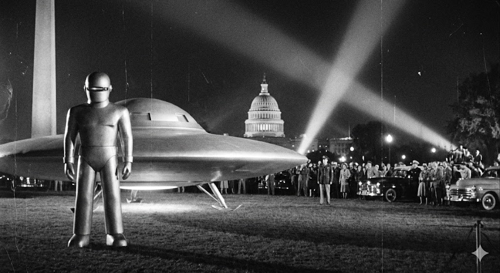 Il robot Gort e il disco volante in una scena del film