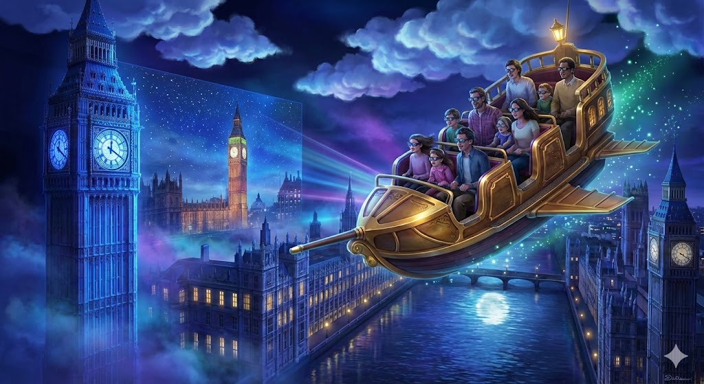 Attrazione Peter Pan's Never Land Adventure con tecnologia di proiezione laser stereoscopica