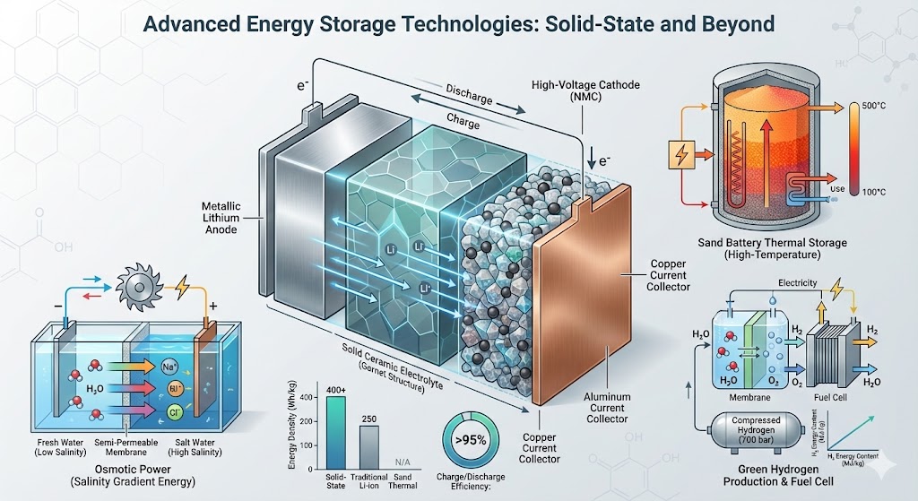 Batteria allo stato solido con elettrolita ceramico e comparazione tecnologie stoccaggio
