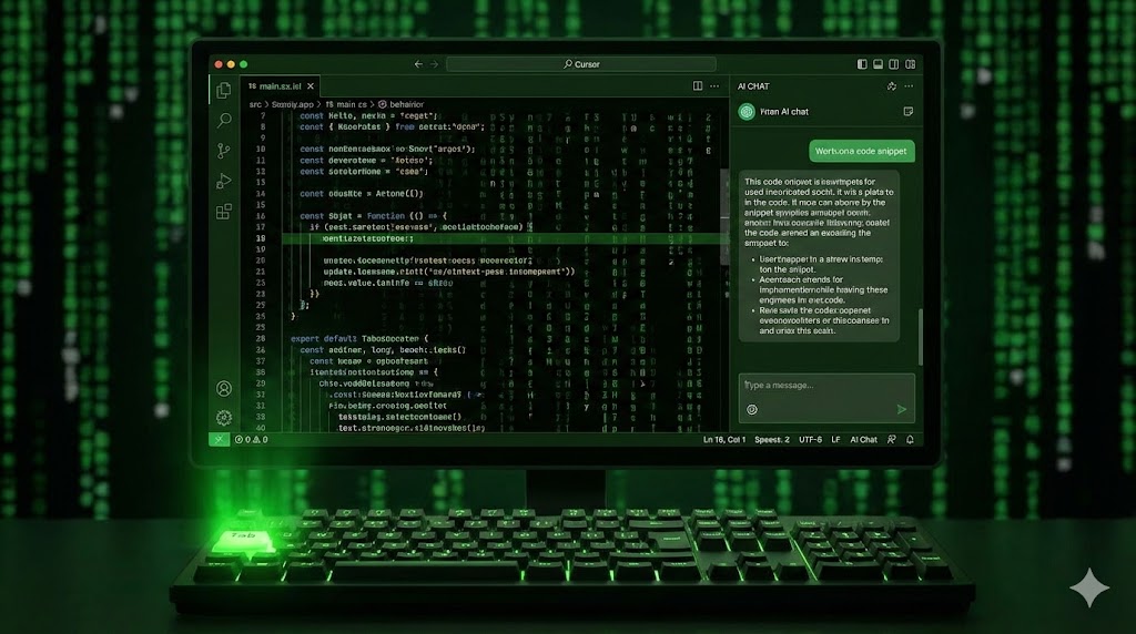 L'editor Cursor in azione con la finestra di chat AI laterale che analizza il codice.