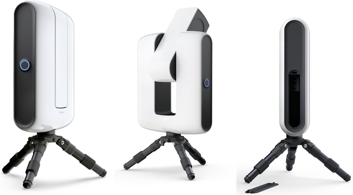 Il telescopio smart Vaonis Stellina 2, con il suo design futuristico bianco e compatto, posizionato all'aperto sotto un cielo stellato