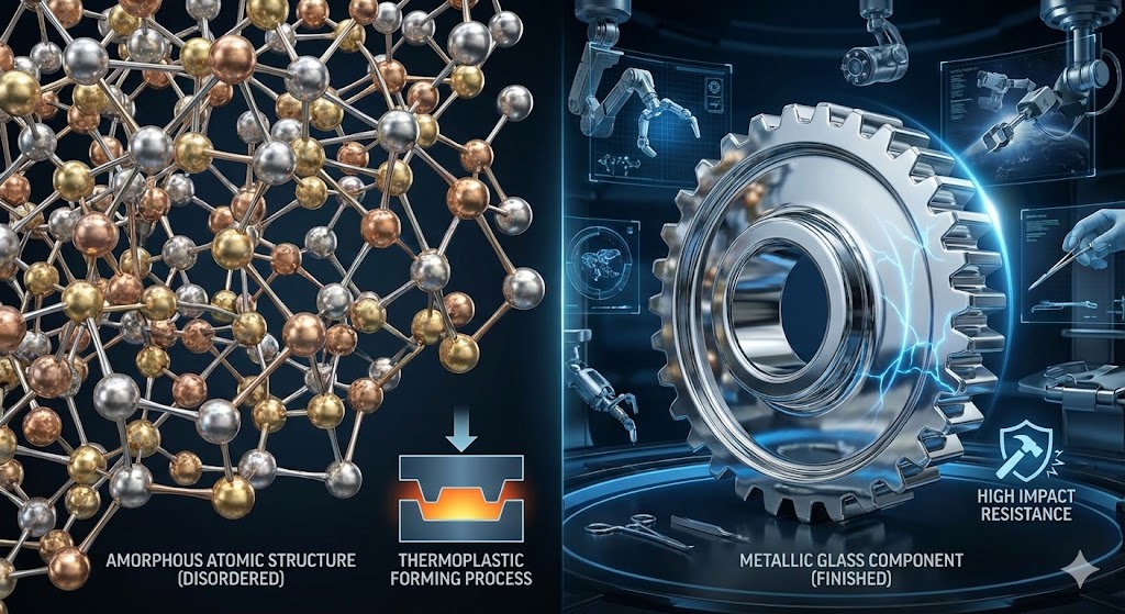 Struttura amorfa del vetro metallico con propriet� meccaniche straordinarie