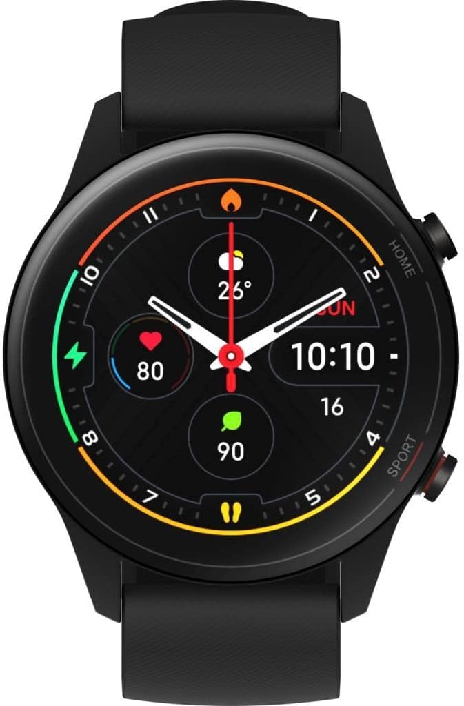 Lo smartwatch Xiaomi Mi Watch con quadrante sportivo e cinturino colorato.
